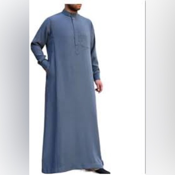 Men’s long winter kaftan thoub Arab Islamic jalabiya thobe two side pockets - Picture 3 of 5